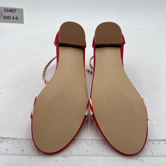 YDN Red Straps Block Low Heel Sandals Open Toe Ankle Strap Patent Dress Shoes - Picture 7 of 8